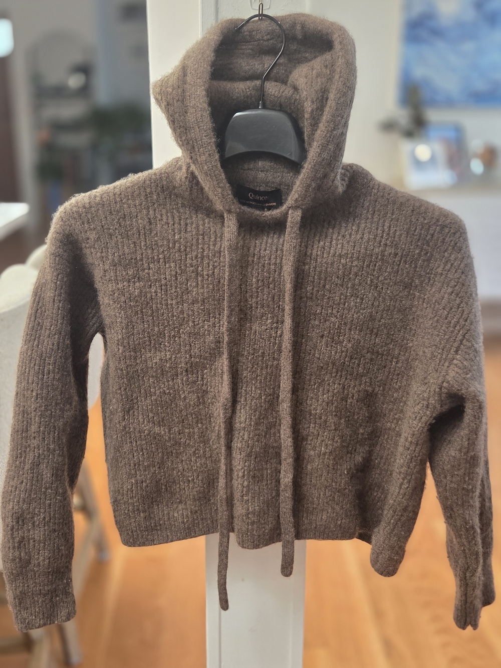 Quince Women's 100% Mongolian Cashmere Brown Cropped And Ribbed Hoodie Sweater S